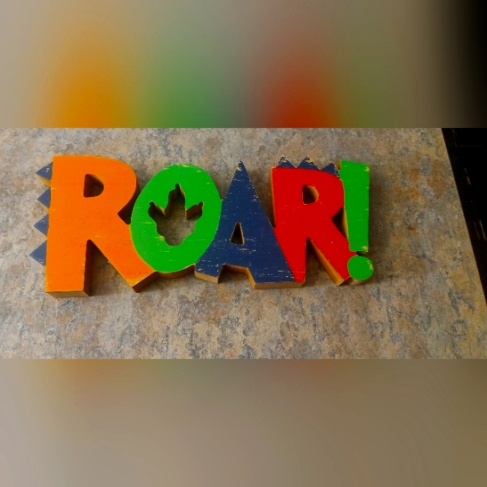 Colorful ROAR! Wooden Wall Decor - Bright Orange, Green, Blue, Red